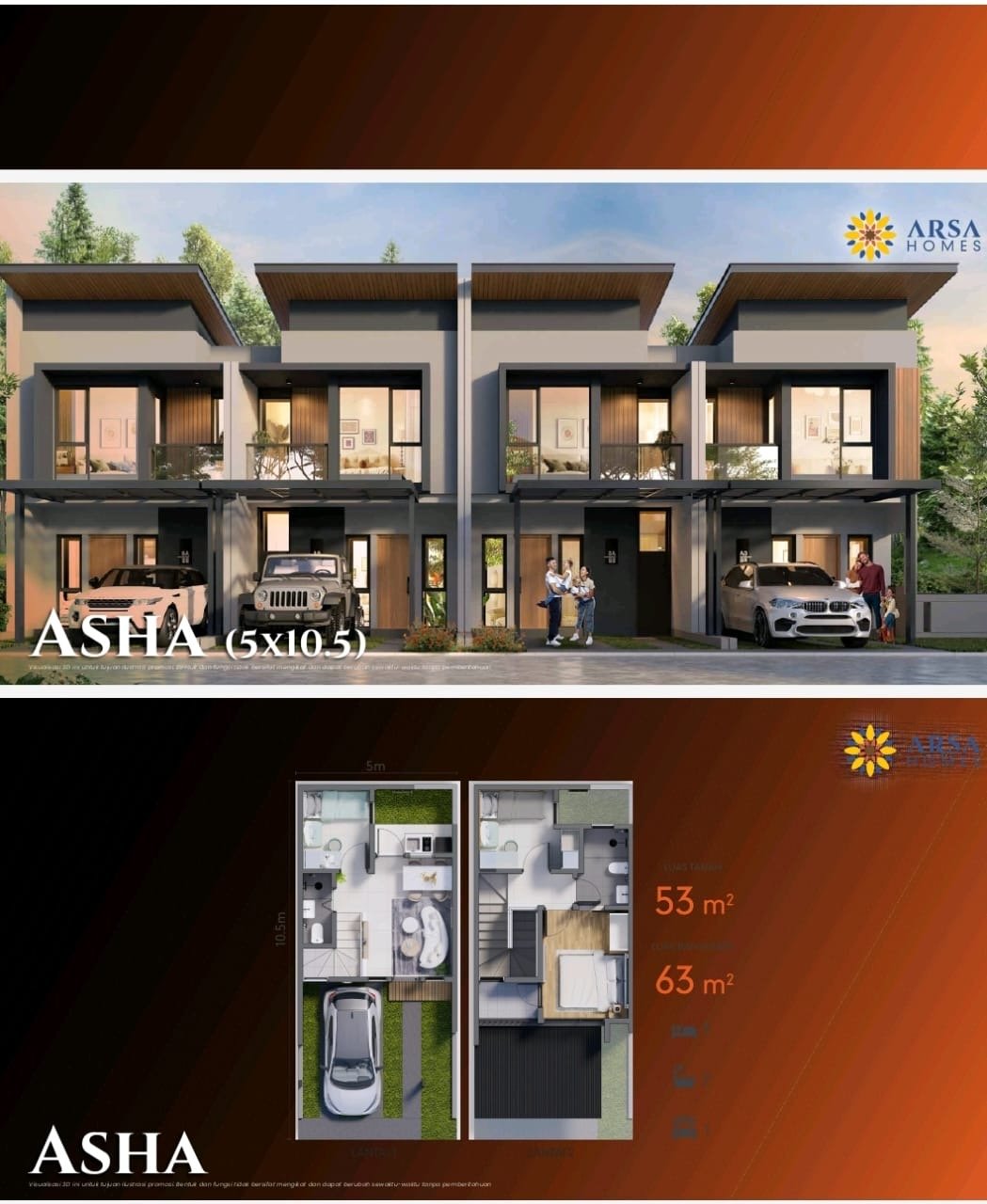 Visual fasad dan denah Arsa Homes tipe Asha